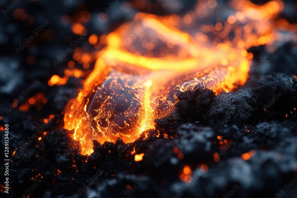 Poster a close-up shot of flames against a dark backdrop, ideal for use in scenes requiring warmth and inte