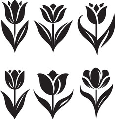 Tulip silhouette flower logo icon set vector design with white background