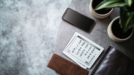 Lottery prize ticket on a modern coffee table with a smartphone and a leather planner. Featuring focus and achievement