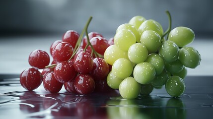 Kiście czerwonych i zielonych winogron pokryte kroplami wody