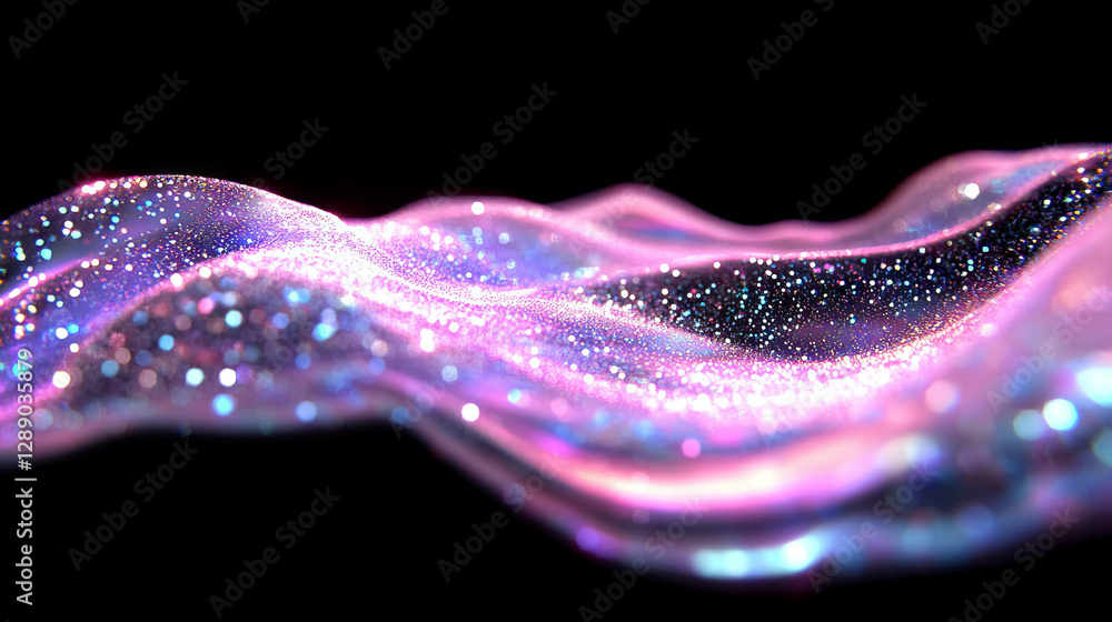 Poster Enchanting glitter particles floating on a colorful wave, perfect for festive abstract designs