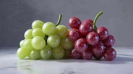 Kiście czerwonych i zielonych winogron leżące na marmurowym tle