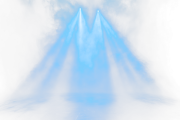 Blue stage spotlights in smoky Transparentness.