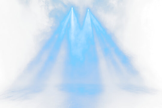 Blue stage spotlights in smoky Transparentness.