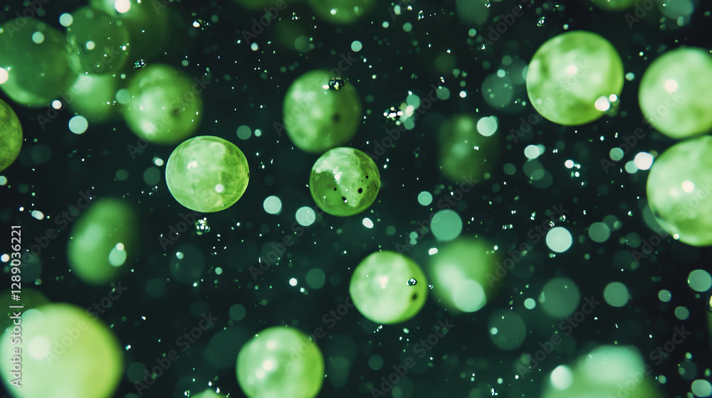 Poster enchanting vision of floating green grapes on a dark background for creative design