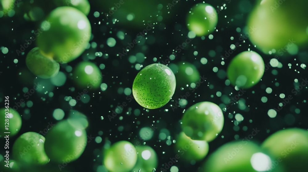 Poster surreal scene of floating green grapes on dark background for creative design