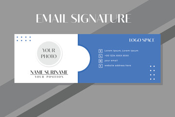 Business email signature with an author photo place modern and minimal layout in blue and white color EPS 10