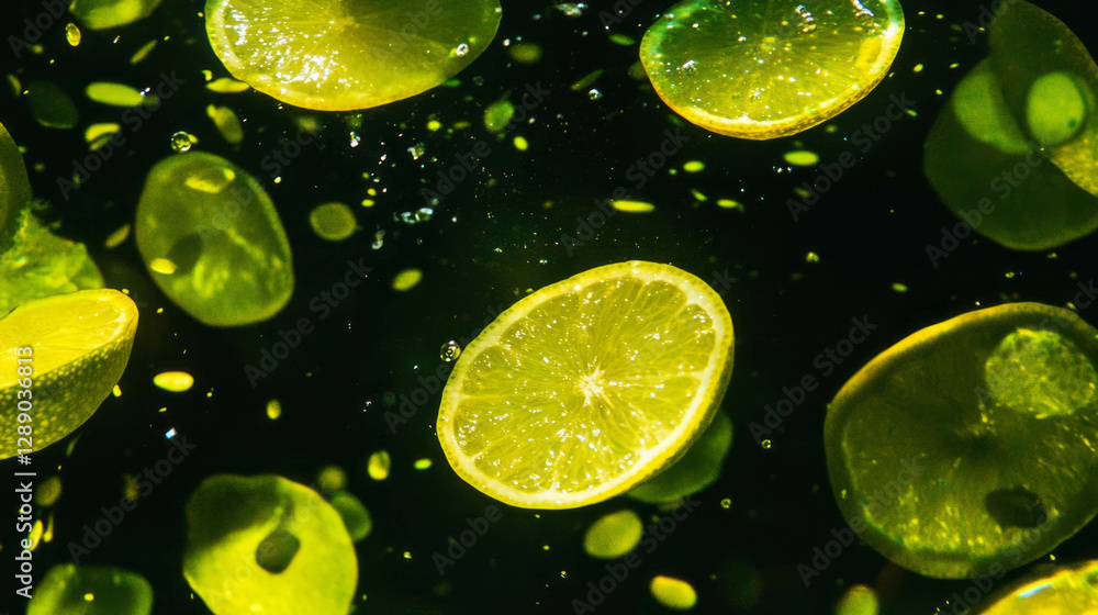 Poster vibrant lemon slice floating background for fresh summer design