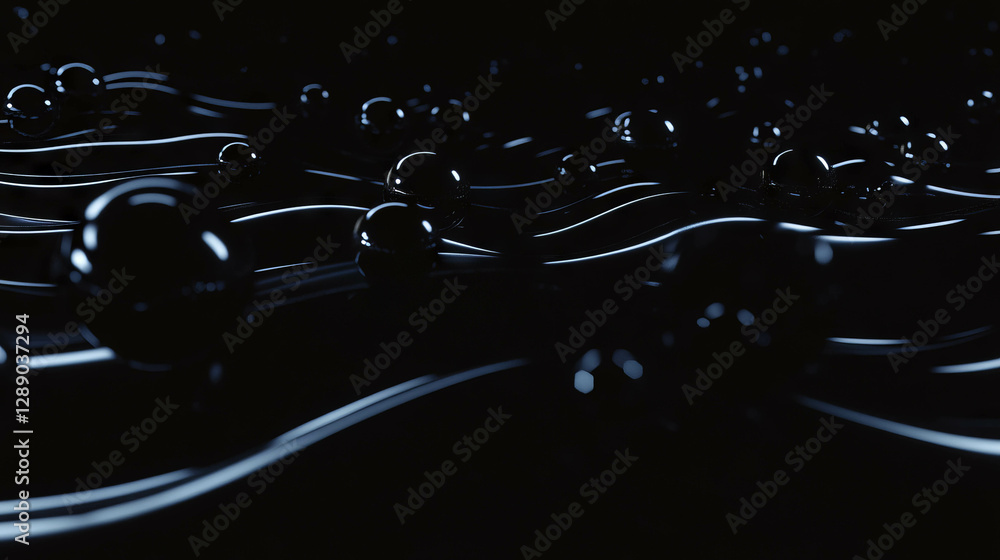 Leinwandbilder enigmatic waves of floating light orbs in dark abstract background