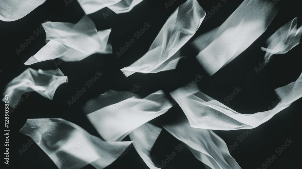 Poster floating paper scraps on dark background for abstract design and creative backgrounds