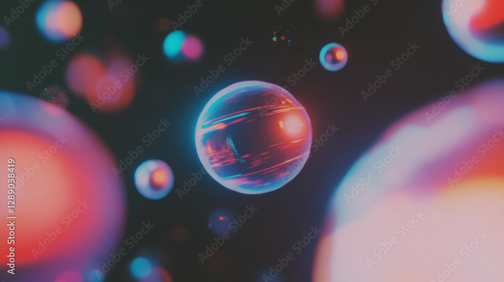 Poster Cosmic scene of floating planets with subtle light effects in space