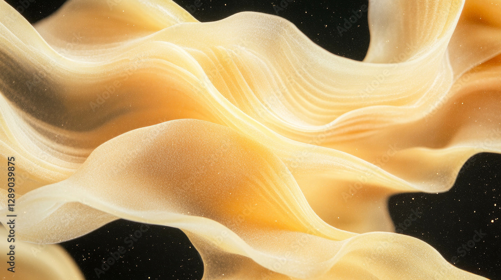 Poster abstract composition of floating rye pasta shapes with luminous lighting effects