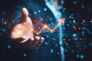 Businessperson holding digital growth chart