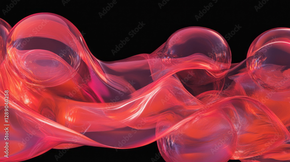 Aufkleber Abstract design with floating transparent spheres and dynamic abstract waves