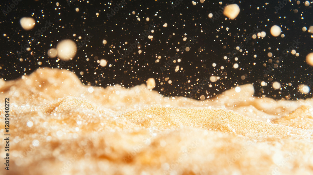 Poster floating wafer crumbs on light beige background for creative backdrop design