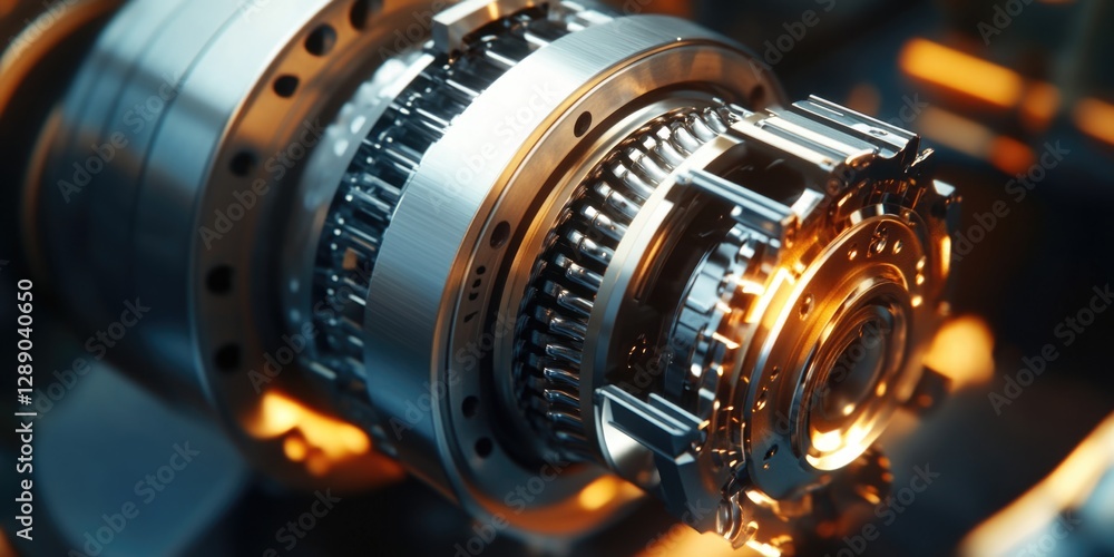 Poster a close-up view of mechanical gears and machinery