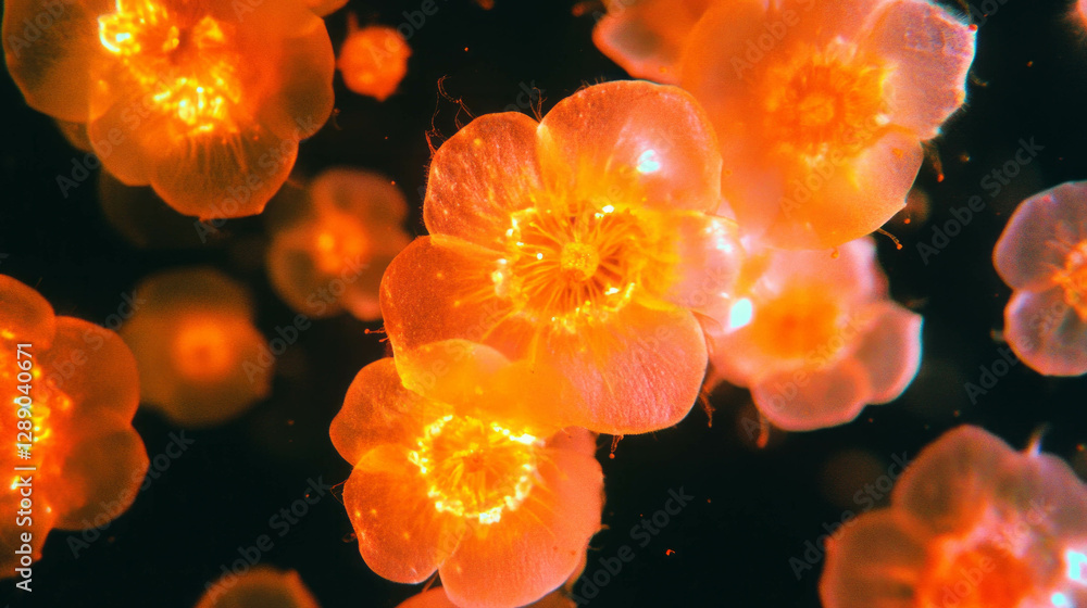 Poster Vibrant floating yellow cloudberries with soft glowing background for nature design