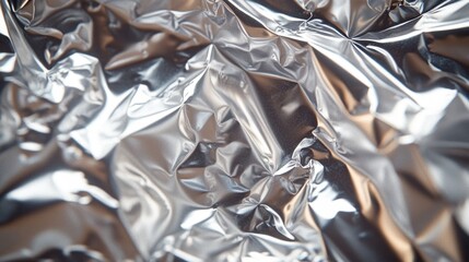A close-up shot of a sheet of tin foil, highlighting its texture and sheen