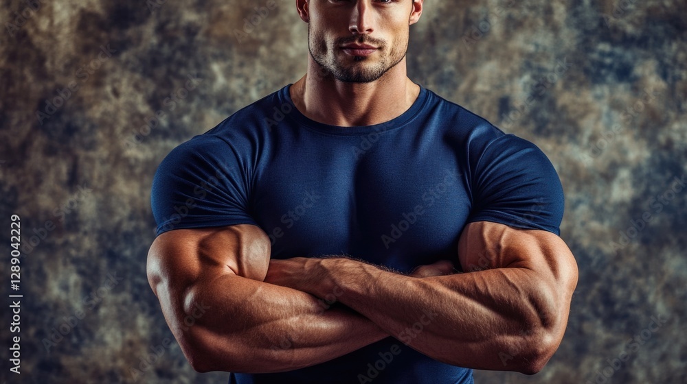 Poster a person in a casual outfit standing with their arms crossed, suitable for use in personal or profes