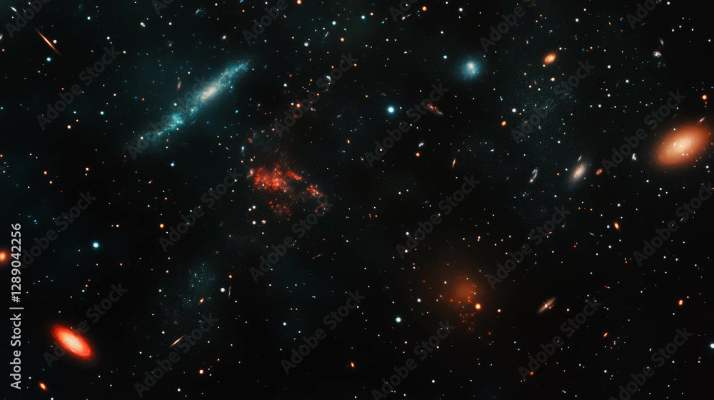 Poster Cosmic phenomena: galactic collisions in a distorted cosmos background for design