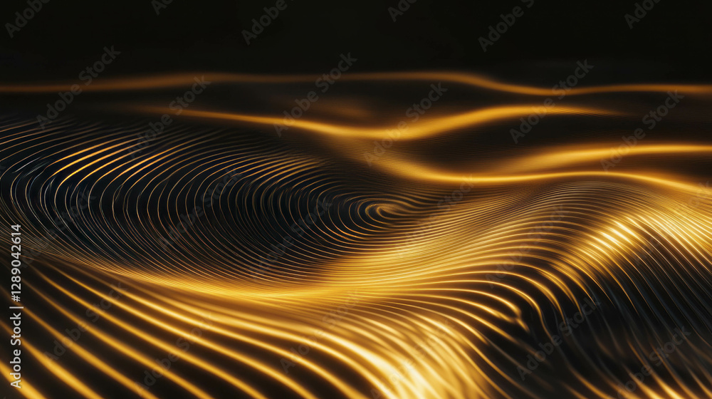Poster abstract golden gravitational waves with distorted background in motion design