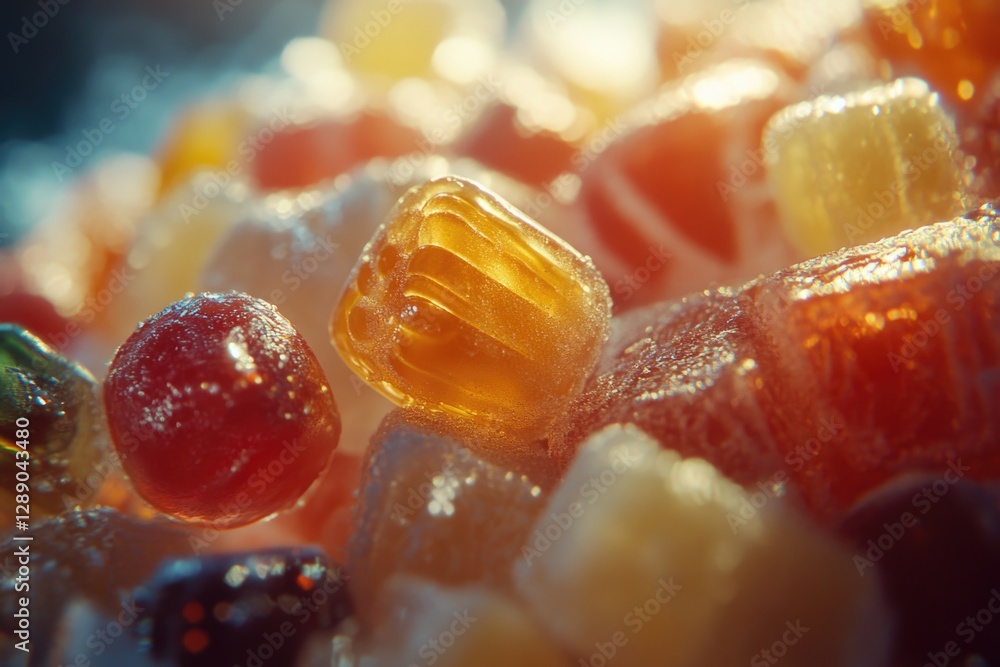 Poster a selection of colorful candies captured in a close-up shot