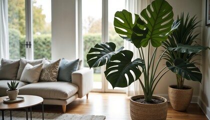 Fototapeta premium Living Room Monstera Plant in Natural Light