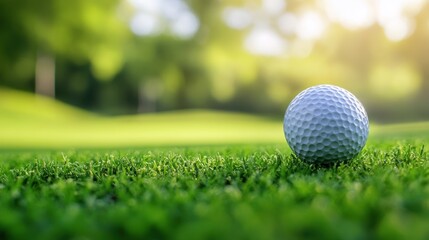 Obraz premium Closeup view of golf ball on green grass lawn