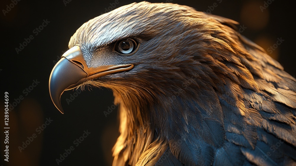 Poster a detailed image of a bird of prey's face and beak