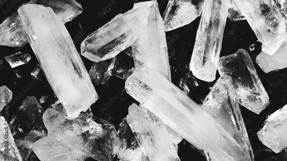 Aufkleber Crystal ice shards on dark background for abstract design and winter themes
