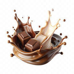 abstract 3d chocolate and milk splash isolated on white background