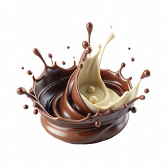 abstract 3d chocolate and milk splash isolated on white background