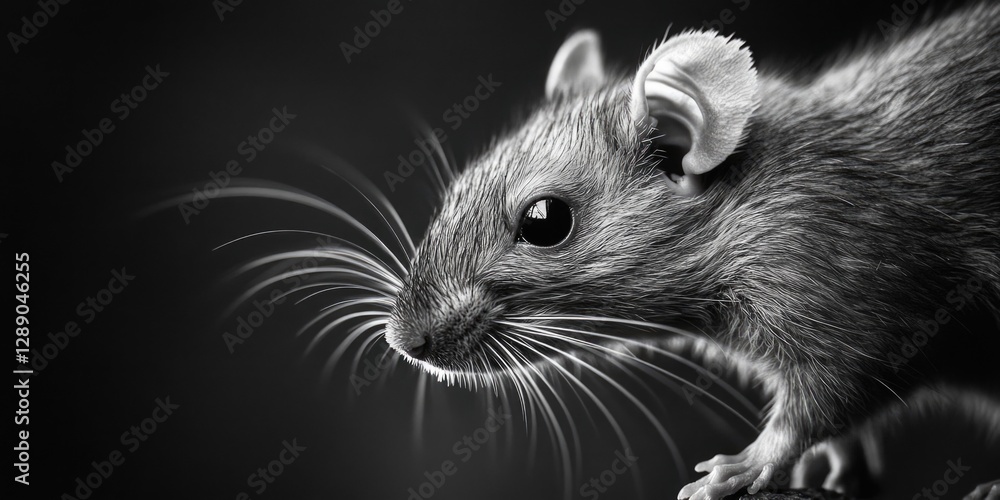 Poster a close-up photo of a mouse in grayscale