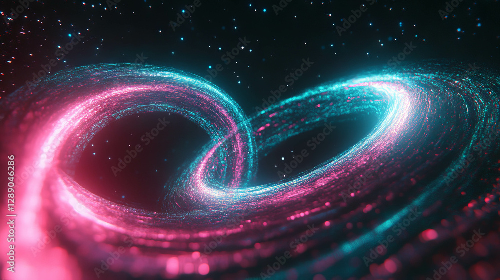 Poster Multiverse portals and distorted reality with dynamic neon swirls in outer space