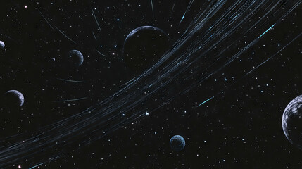 Celestial bodies and orbits in space - astronomical illustration