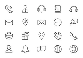 Contact Us Editable Stroke Outline Icons Set
