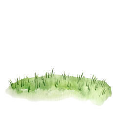 Watercolor green grass meadow, nature scene, illustration