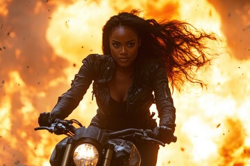 A woman rides on the back of a motorcycle, wearing a helmet and holding onto the rider