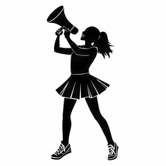 Cheerleader silhouette holding megaphone, expressing excitement and energy