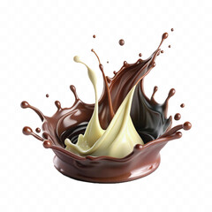 abstract 3d chocolate and milk splash isolated on white background