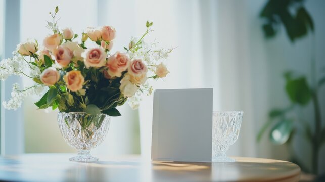 Lottery prize ticket placed on a dining table next to a crystal vase with fresh flowers. Featuring elegance and prosperity