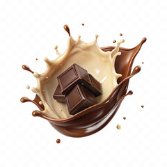 abstract 3d chocolate and milk splash isolated on white background