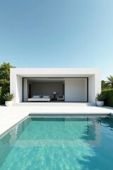 Fototapeta premium Modern Minimalist Home Design Featuring an Infinity Pool and Open-Plan Living Space