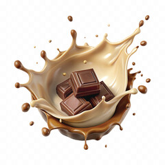 abstract 3d chocolate and milk splash isolated on white background