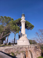 The Gianicolo Lighthouse at Rome’s Janiculum Hill (Italy),  built in 1911  this elegant white...