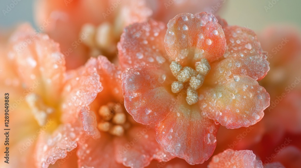 Poster close-up photo of a flower with water droplets on its petals, great for use in editorial or commerci