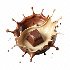 abstract 3d chocolate and milk splash isolated on white background
