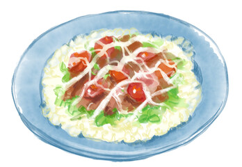 佐賀のソウルフード、美味しそうなシシリアンライスの水彩イラスト(透過PNG)