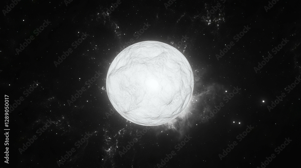 Poster cosmic scene of intense light and white dwarf star in deep space