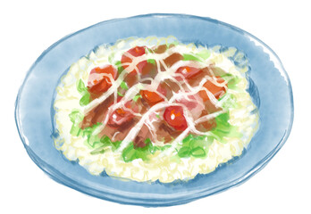 佐賀のソウルフード、美味しそうなシシリアンライスの水彩イラスト